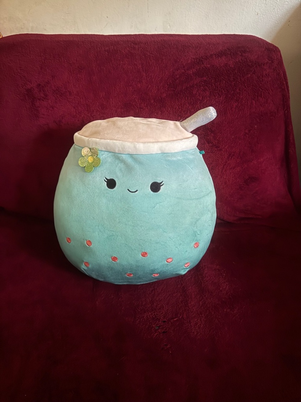 Squishmallows Mint Plush Boba Tea with Flower Accent